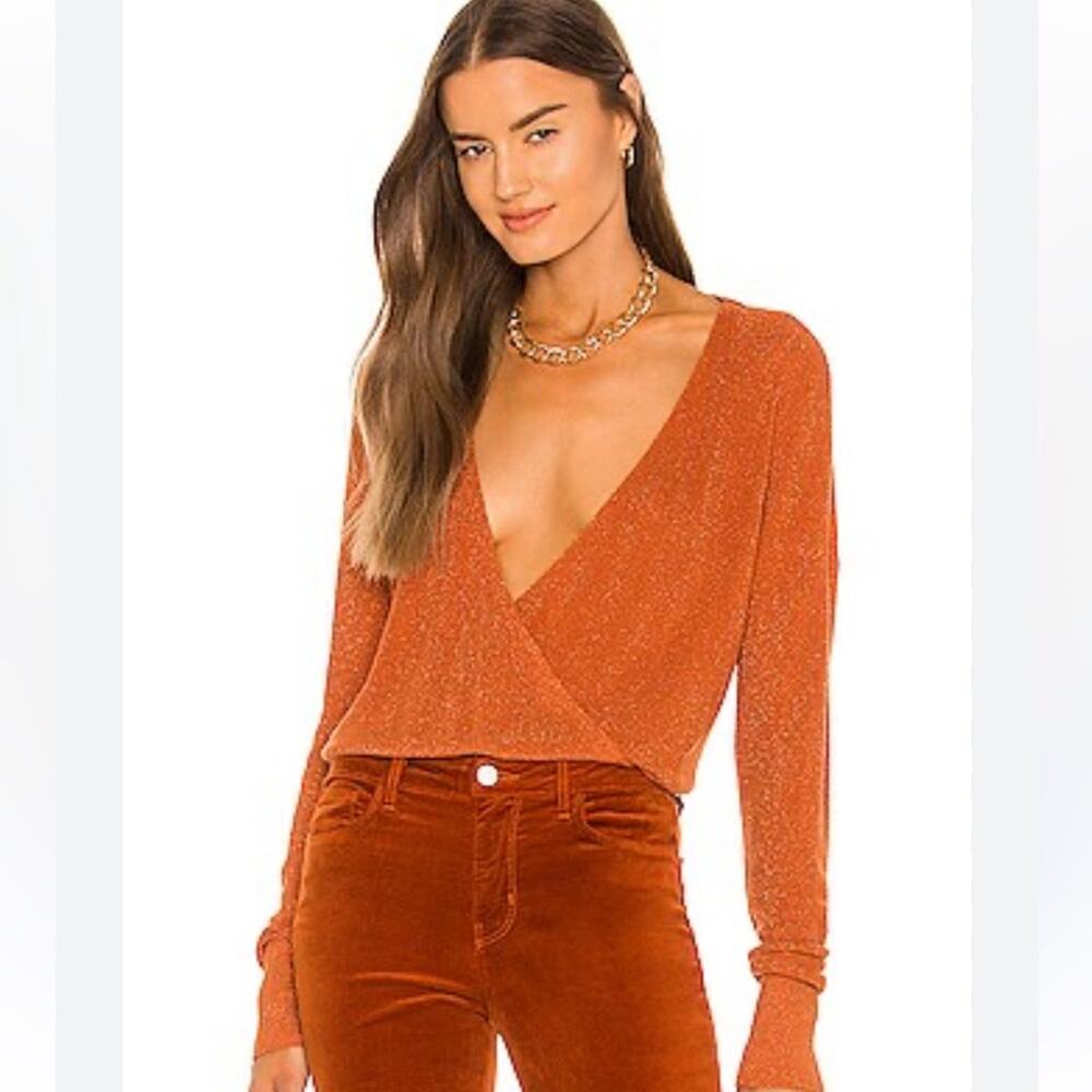 L'AGENCE Rust V-Neck Sweater